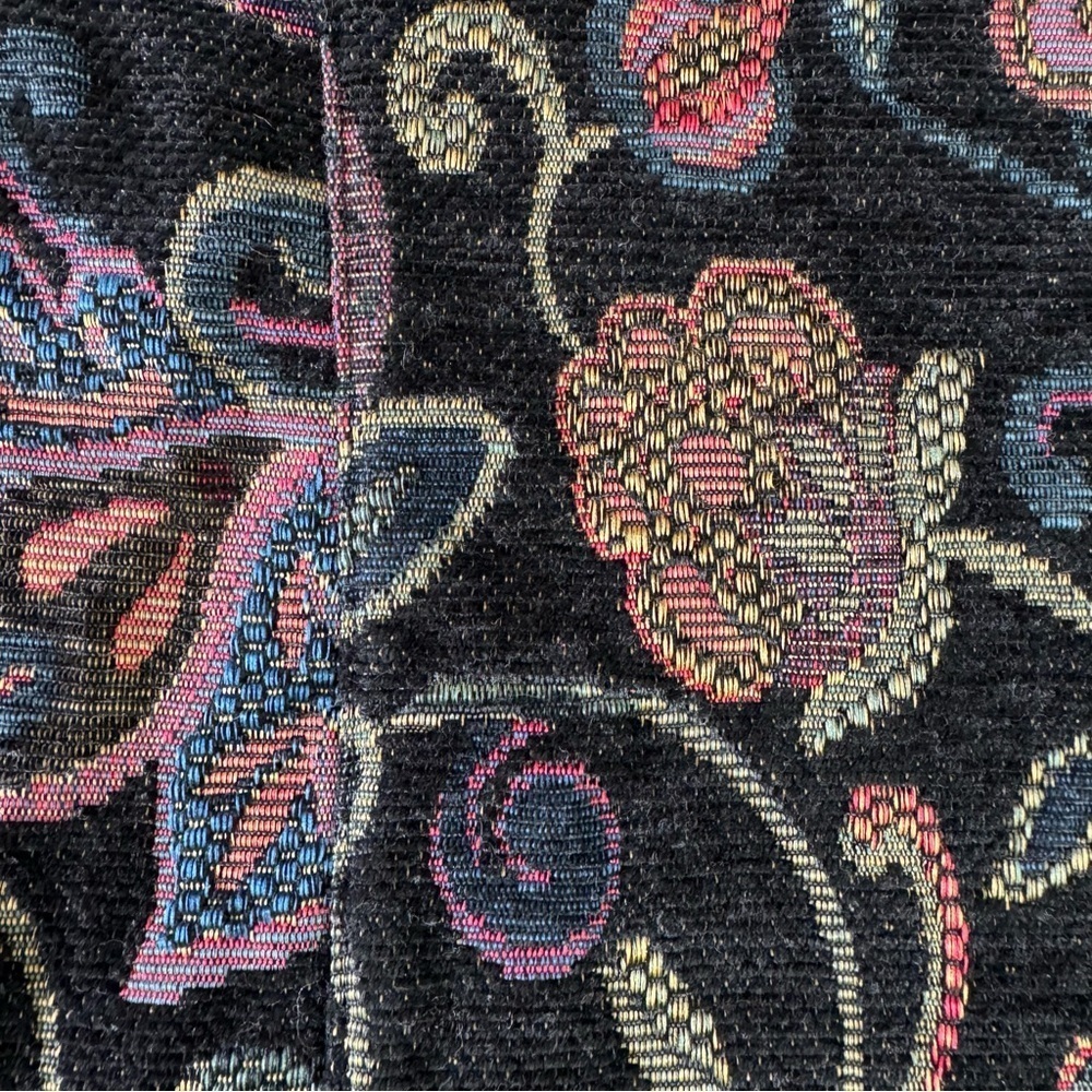 Christopher & Banks Black Ribbed w Jewel Tone Jacquard Floral Zip Front Cardigan - Picture 11 of 12